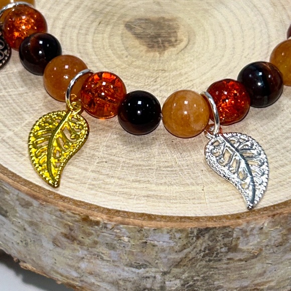 Handmade Leaf Charm Bracelet with Natural Tiger Eye & Sun Stones! - Picture 7 of 13